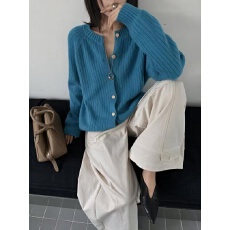 批发韩版宽松慵懒风竖坑条单排扣毛衣<b class='q'>外套女</b>秋冬显瘦休闲针织开衫上衣