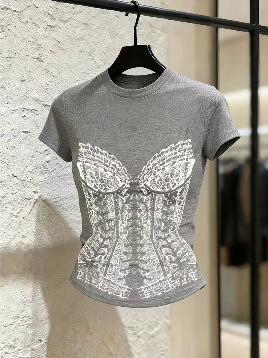 RY3670# 2026夏季新款韩系辣妹修身设计感别致百搭短袖T恤