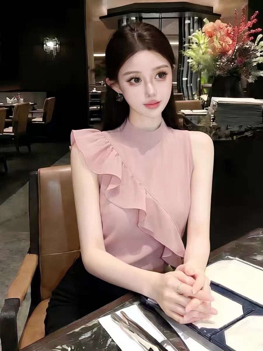 RY3674# 2026夏季新款法式小资别致高级感减龄无袖衬衫