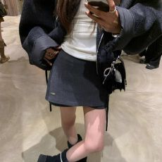 批发原板做法韩系复古灰色假两件半身裙女<b class='q'>冬</b>季新款高腰显瘦包臀裤裙