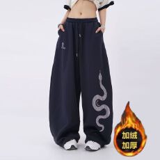 批发加绒<b class='q'>设计</b>感烫钻印花美式复古休闲裤男女宽松卫裤百搭长裤子