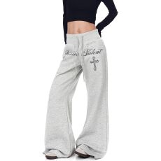 批发【加绒款纯棉华棉复合贝贝绒】印花高腰微喇卫裤女修身显瘦休闲裤