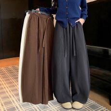 批发灰色加绒弯刀裤女2025新款韩版秋冬加厚欧棉绒裤子宽松阔腿冬裤子