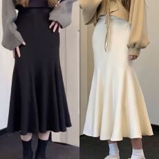 批发【好质量】半身裙女阔典春秋冬百搭包臀裙高腰显瘦纯色鱼尾裙收腰