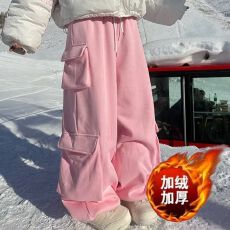 批发【纯棉复贝贝绒】工装裤新视觉冬季<b class='q'>女</b>休闲加绒大口袋运动宽松<b class='q'>长裤</b>