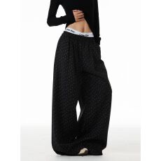 批发【纯棉复牛奶丝】提花新视觉加厚休闲裤女美式复古长裤垂感<b class='q'>阔腿裤</b>