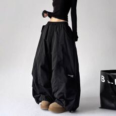 批发原版塔丝隆复合美式廓形松紧腰降落伞<b class='q'>工装裤</b>宽松皱褶口袋休闲裤