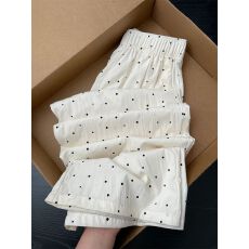 白色波点休闲阔腿裤女小个子宽松慵懒垂感高腰冰丝山本裤