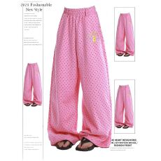 批发【纯棉复合】美式复古波点满印阔腿卫裤男女宽松<b class='q'>休闲</b>垂感直筒长裤