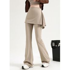 批发210克涤双面高弹春秋白茶玫瑰瑜伽裤女健身裤遮挡裙<b class='q'>运动</b>微喇裤