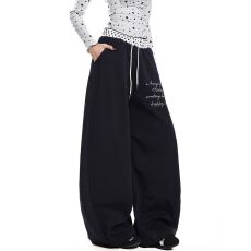 批发纯棉华棉复合直筒裤状元坊高腰卫裤女春秋休闲宽松抽绳阔腿裤潮