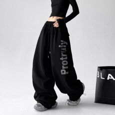 批发【长裤纯棉华棉复合】<b class='q'>休闲裤</b>女2026春夏高腰显瘦直筒阔腿拖地长裤