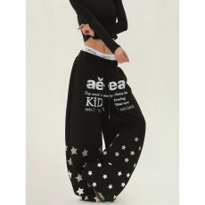 批发【字母刺绣原版纯棉华棉复合面料】休闲卫裤男女直筒街头阔腿长裤