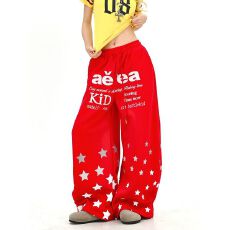 批发【原版做法】美式复古刺绣星星字母印花休闲卫裤男<b class='q'>女</b>直筒阔腿<b class='q'>长裤</b>