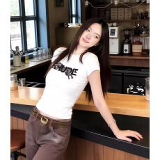 批发原版做法纯棉220克40支食毛+手感有弹力印花修身收腰短袖<b class='q'>t</b><b class='q'>恤</b>女