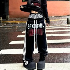 批发【原版做法双裤头做法】阔腿裤<b class='q'>女</b>春夏条纹拼接运动休闲<b class='q'>长裤</b>子卫裤