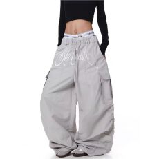 批发原版做法伞兵工装裤】刺绣褶皱多口袋<b class='q'>长裤</b>子男<b class='q'>女</b>潮牌弯刀阔腿裤<b class='q'>春</b>