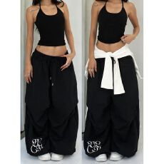 批发塔丝隆复合刺绣】美式复古伞兵运动裤女工装裤春夏爵士舞裤阔腿裤