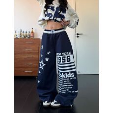 批发【原版做法】美式螺纹腰字母五角星印花男女宽松<b class='q'>休闲</b>街舞阔腿长裤