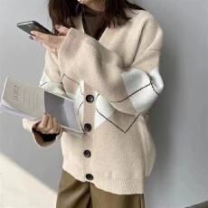 批发慵懒风菱格复古百搭毛衣外套爆款女针织开衫2026秋冬新款韩版上衣