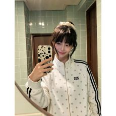华棉复合2026秋季拉链外套上衣美式复古波点立领卫衣女