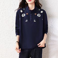 批发2026春秋装新款时尚简约宽松型胖MM洋气刺绣卫衣气质显瘦大码上衣