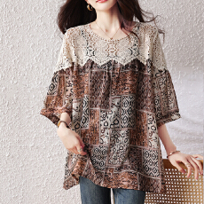 批发蕾丝拼接碎花连衣裙2026夏季新款胖MM遮肉显瘦上衣