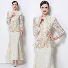 批发实拍重工绣花高端气质优雅<b class='q'>蕾丝</b>鱼尾套装