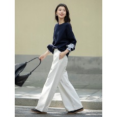 批发德玛<b class='q'>纳</b>假两件拼接条纹卫衣女25秋季新款松弛感圆领撞色条休闲上衣