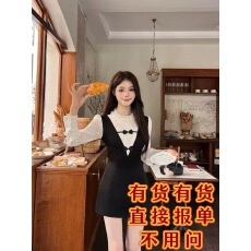 批发画解WAHJU 学姐衣橱 秋冬复古假两件<b class='q'>蕾丝</b>设计修身显瘦撞色<b class='q'>连衣裙</b>