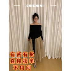 批发法式<b class='q'>欧根纱</b>波点半身裙女纱裙秋季一字肩上衣+网纱裙<b class='q'>套装</b>