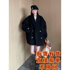 批发高级感赫本黑色大衣女加厚羊绒双面呢小个子宽松<b class='q'>短款</b>毛呢西装外套