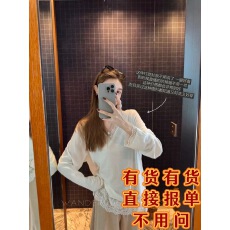 钱美西 叠穿超仙两层睫毛蕾丝拼接长袖V领打底衫宽松休闲上衣女