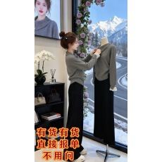 批发灰色翻领毛衣女春季韩系慵懒高级感加厚蕾丝内搭裤子套装两件套