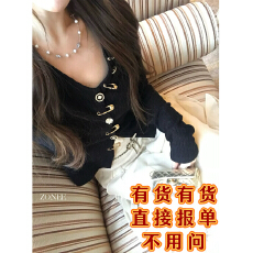 ZONEE/LEA宋亦雯 黑金审美 法式时髦高级感V领修身显瘦针织衫上衣
