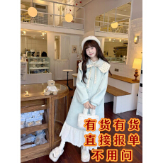 批发从一时刻撒旦之花蕾丝花边V领长袖丝绒连衣裙收腰A摆长短裙