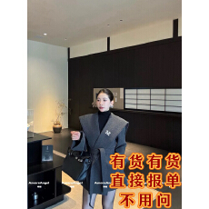 批发秋冬新款韩系精致M胸针海军领英伦磨毛中长大衣女