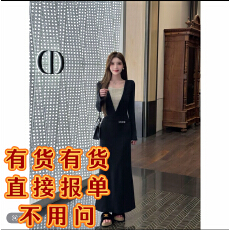 批发人生限定月夜巴黎设计感深V领重工珠链拼接打褶显瘦<b class='q'>连衣裙</b>A51