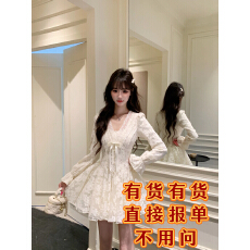 批发越韩小鱼 天使之翼 法式纯欲<b class='q'>蕾丝</b><b class='q'>连衣裙</b>收腰千金风生日蓬蓬裙女秋