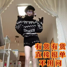 批发<b class='q'>秋</b>冬穿搭一整套巨好看黑色高领费尔岛提花毛衣搭配针织拼接短裤女