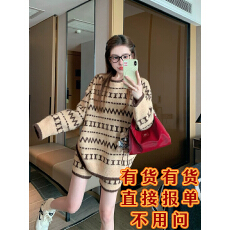 批发圆领毛衣套装女2025新款<b class='q'>秋</b>冬加厚复古慵懒宽松休闲针织短裤两件套