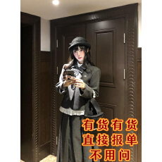 批发新款韩系学院格雷毛呢翻领蝴蝶结外套白色衬衫拼接<b class='q'>百褶</b>裙三件套女