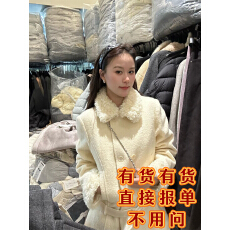 批发韩系名媛千金风毛领毛呢外套秋冬新款气质宽松加厚保暖呢子大衣女