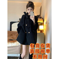 批发富家千金小香风黑色斗篷短款毛呢外套女士秋冬新款高级感呢子大衣