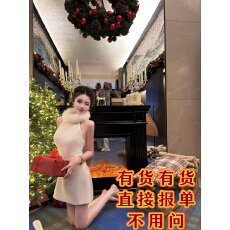 批发惊艳出场b入 狐狸毛领口<b class='q'>毛呢</b><b class='q'>连衣裙</b>可爱少女感