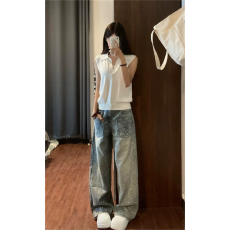 批发大码高个子复古口袋刺绣<b class='q'>镶钻</b><b class='q'>牛仔裤</b>女2025秋季新款磨白显瘦拖地裤
