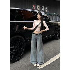 批发实拍 做旧磨白低腰微喇牛仔裤2025新款辣妹百搭修身显瘦喇叭裤