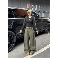 批发实拍 美式复古弯刀工装牛仔裤2025新款低腰宽松阔腿镰刀裤