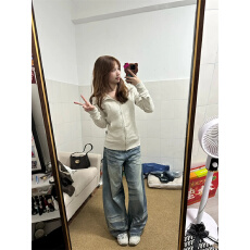 批发美式复古口袋<b class='q'>镶钻</b>高个子直筒垂感<b class='q'>牛仔裤</b>女秋冬新款显瘦加厚阔腿裤