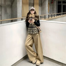 批发美式复古加绒大阔腿牛仔<b class='q'>裤</b>女秋冬大码胖mm高腰宽松<b class='q'>显瘦</b>垂感拖地<b class='q'>裤</b>